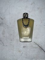 Photo of the full bottle of Usher cologne showing the frosted glass bottle with silver cap and embossed brand name on the front