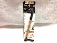Front view of the L'Oréal Infallible Pro-Last Waterproof Pencil Eyeliner in packaging showing product name, color, and item inside package.