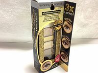 Closed box of Physicians Formula Shimmer Strips eye shadow and liner in Gold Nude, standing upright showing front and side panel with makeup looks.