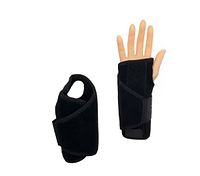 Photo showing the black wrist brace worn on a mannequin hand, display of overall shape and design.