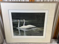 Full front view of the framed swan print showing composition and framing.