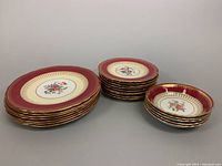 All dishes shown grouped by type: luncheon plates, dessert plates, and dessert bowls