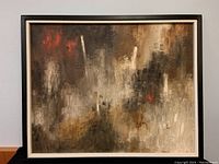 Full view of framed abstract oil painting showing the overall composition and frame condition.
