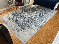 Full view of the carpet showing the overall pattern and condition in a room setting.