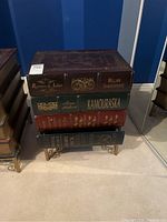 Front view of faux book stack side table