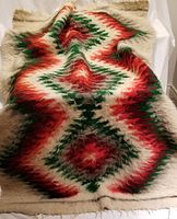 Full view of antique Hutsul kylym showing overall pattern and wear