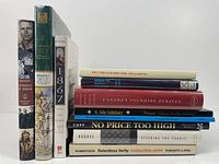 Photo shows stacked 11 Canadian military history books with visible titles and varied bindings.