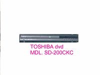 Front view of Toshiba DVD player showing model SD-200CKC on front panel along with power button and control keys.