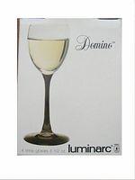 Front view of original packaging showing a filled wine glass, white background, Luminarc branding, and item details.