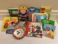 Full lot of 14 children's books for beginners showing front covers including Disney and educational books