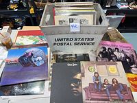 Image showing a box with vintage vinyl albums including Fleetwood Mac, Elton John, Surrealistic Pillow and Crosby Stills Nash & Young albums.