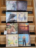 Full display of vinyl records on shelves showing all album covers and packaging condition.