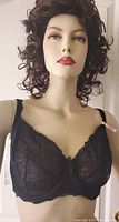 Front view of black lace bra on a mannequin highlighting lace and structure