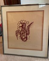 Full view of framed serigraph Thunderbird by Josh Kakakgamic with mat and silver metal frame under glass.