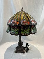 Front view of lamp showing shade pattern and base details