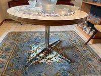 Round tabletop surface with dishes