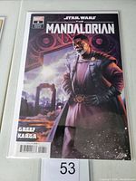 Front cover image of Star Wars The Mandalorian #8 variant comic book showing detailed artwork of Greef Karga character and Marvel & Star Wars branding.