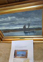 Frontal view of framed oil painting showing entire artwork and frame