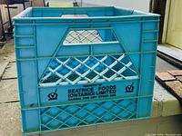 Single blue plastic milk crate with Beatrice Foods Ontario Limited branding on side.