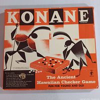 Top of the Konane game box showing the board game illustration and title