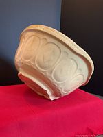 Side angle of the bowl showing embossed oval pattern on the exterior and grip stand shape.
