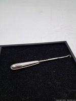 Full view of the crochet hook with sterling silver handle showing overall shape and design.