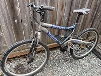 Overall side view of Vortex Infinity mountain bike showcasing frame, wheels, seat, handlebars, and tires