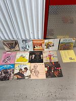Photo showing all 14 assorted vinyl albums arranged in two rows, includes a range of artists and children's music albums.