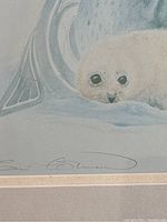 Close-up of seal pup and artist signature in lower corner of print.