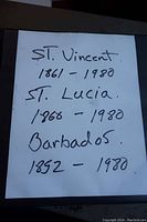 Album cover page listing countries (St. Vincent, St. Lucia, Barbados) and years covered (1861-1980)