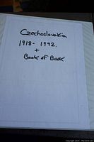Photo of front album page titled 'Czechoslovakia 1918 - 1992 + Back of Book' handwritten on a white sheet.