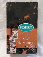 Front view of the sealed 1992-93 Parkhurst NHL hockey card wax box showing branding and design.