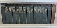 Full view of 17 dark hardcover books with gold spine text, predominantly works by Ivan Turgenev.