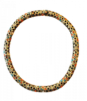 Front full view of the vintage gold plated necklace with multicolored stones and ornate design in a circular shape.