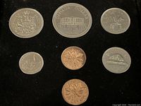 Photo illustrating all 7 specimen coins from 1973 Canadian set displayed together.