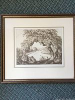 Frontal view of the framed and matted engraving showing the full artwork, frame, and matting.