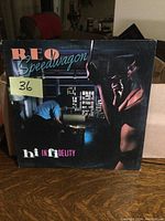 Front cover of REO Speedwagon's "Hi Infidelity" album, showing the album artwork with a man at a desk and a woman smoking.