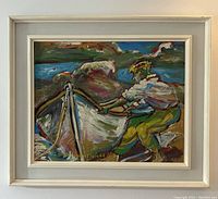 Full view of the framed oil painting showing the subject and frame.