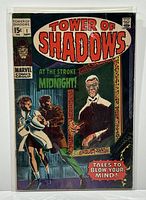 Front cover of Marvel comic Tower of Shadows #1 showing main characters and title.