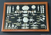 Full view of the framed knot board showing all the mounted knots and labels