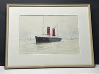 Front view of the framed watercolour showing the liner Campania, with signature and date visible.