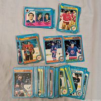 Full layout of hockey cards spread showing multiple NHL player cards from 1979 O-Pee-Chee series.