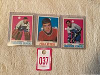 Photo of three vintage hockey cards from 1970-71 O-Pee-Chee showing Gardner, Dornhoefer, and Cullen.