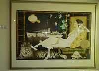 Full frontal view of the framed print hung on a wall, showing composition and overall condition.