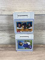 The two white cardboard boxes with labels identifying the contents as 1981 Topps 200 Baseball Cards. Labels show images from the Mets Future Stars subset.