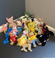 Overview image showing entire vintage plush toy lot arranged together