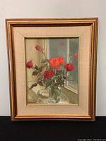 Full view of the framed painting showing wooden frame and linen liner