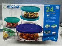 Photo of front of box showing contents and some kitchen food photography on containers