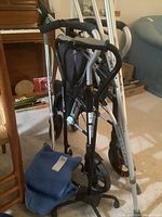 Overview of all items: rollator, quad canes, crutches, walking cane, heating pad, grabber