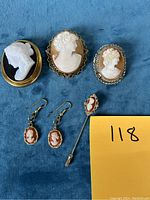 Group of all five cameo pieces laid out